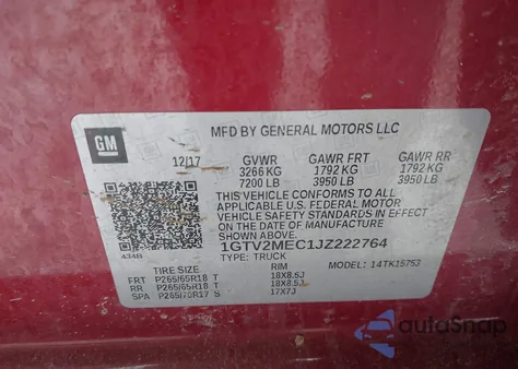 2018 GMC Sierra 1500 Sle из США, поврежденный, VIN 1GTV2MEC1JZ222764